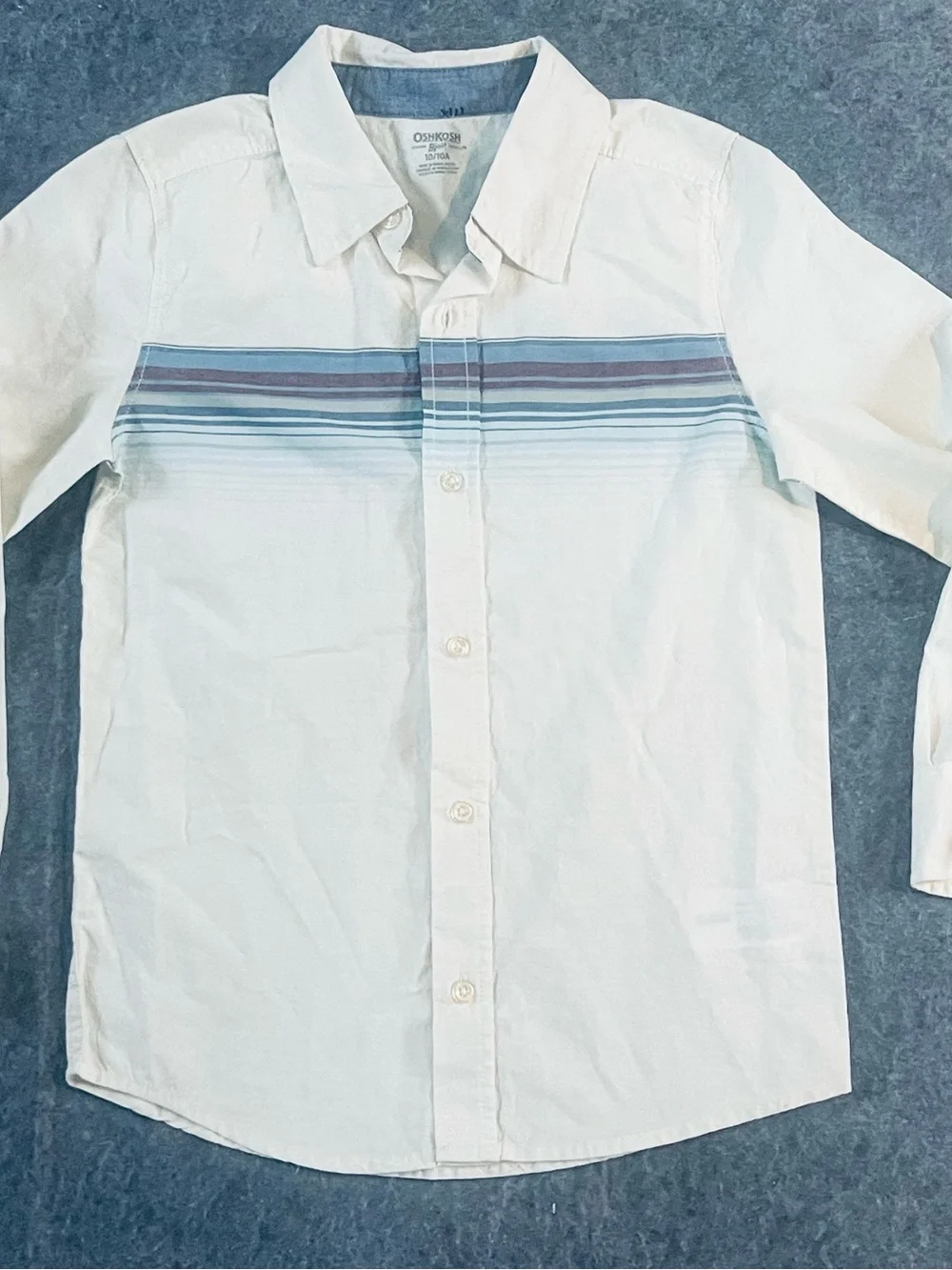 OshKosh B'gosh Cream Button-Down Shirt with Multi-Color Chest Stripe